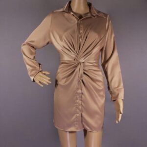 Satin Shirt Dress _ Sand Beige